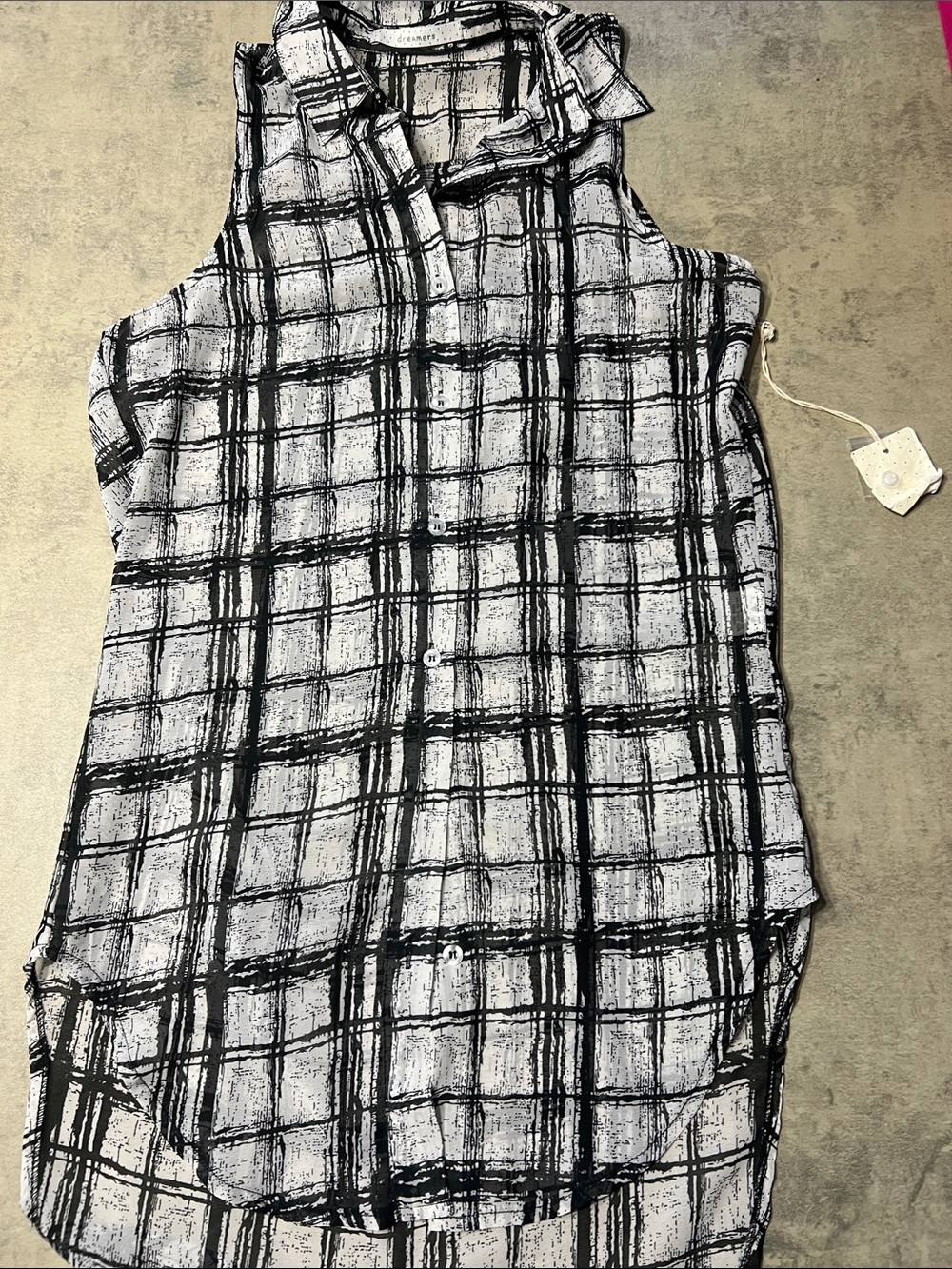 Dreamers Black and White Plaid Sleeveless Tunic